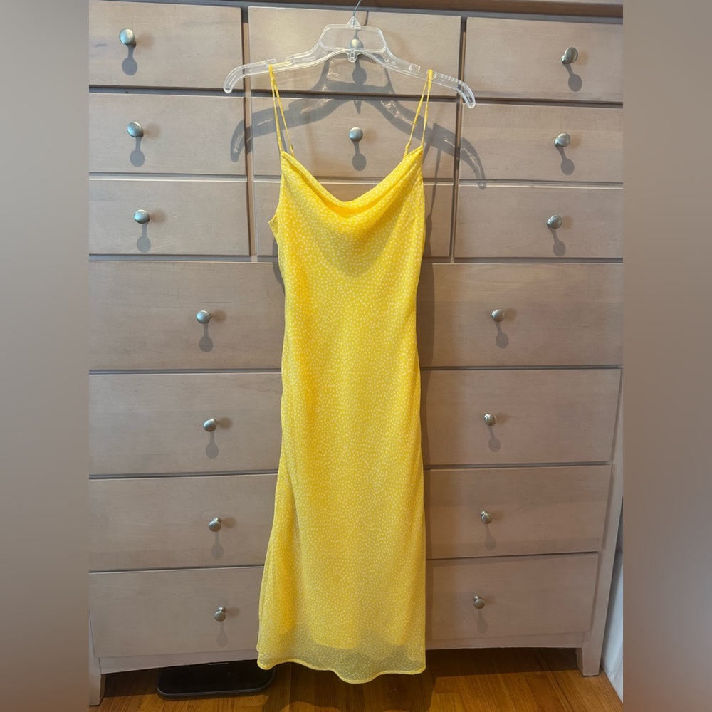 Urban Outfitters Ava Yellow Polka Dot Cowl Neck Slip Maxi Summer Dress Size XS